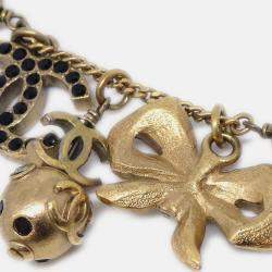 Pre Owned Chanel Icon Gold Chain Pendant Necklace Rhinestone