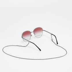 Pre Owned Chanel Pink Gradient 4242 Pantos Chain Aviator Sunglasses
