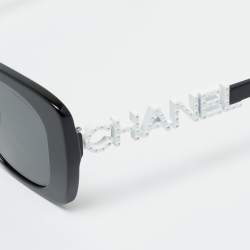 Pre Owned Chanel Black 5422 B A Logo Crystals Square Sunglasses
