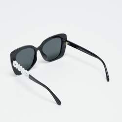 Pre Owned Chanel Black 5422 B A Logo Crystals Square Sunglasses