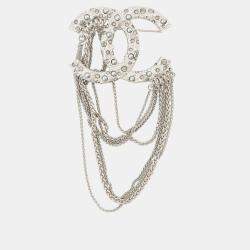 Pre Owned Chanel Brooch Cc Logo Metal Rhinestone Faux Pearl