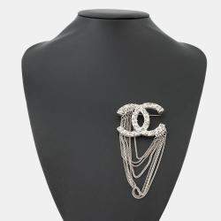 Pre Owned Chanel Brooch Cc Logo Metal Rhinestone Faux Pearl