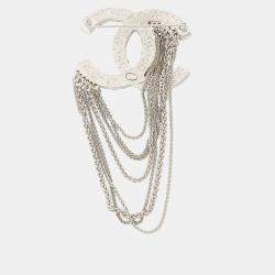 Pre Owned Chanel Brooch Cc Logo Metal Rhinestone Faux Pearl