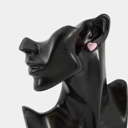 Pre Owned Chanel Cc Logo Heart Earrings Pink Metal