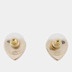 Pre Owned Chanel Cc Logo Heart Earrings Pink Metal