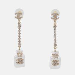 Pre Owned Chanel Perfume Bottle Swing Earrings Metal Rhinestone