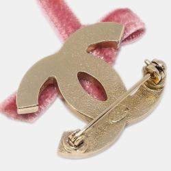 Pre Owned Chanel CC Bow Brooch Pin Pink