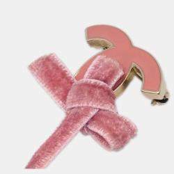 Pre Owned Chanel CC Bow Brooch Pin Pink