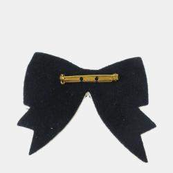Pre Owned Chanel Artificial Pearl Bow Brooch Pin White Felt