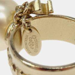 Pre Owned Chanel Rhinestone Artificial Pearl Ring Gold #52