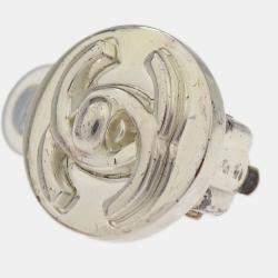 Pre Owned Chanel Turnlock Button Earrings Clip-On Silver