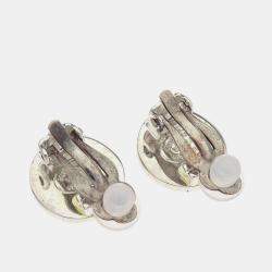 Pre Owned Chanel Turnlock Button Earrings Clip-On Silver