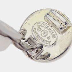 Pre Owned Chanel Turnlock Button Earrings Clip-On Silver
