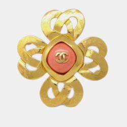 Pre Owned Chanel Gold Stone Brooch Pin