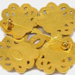 Pre Owned Chanel Stone Brooch Pin Gold Blue