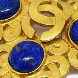 Pre Owned Chanel Stone Brooch Pin Gold Blue