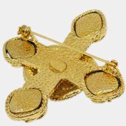 Pre Owned Chanel Brooch Pin Gold Cross Stone
