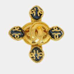 Pre Owned Chanel Brooch Pin Gold Cross Stone