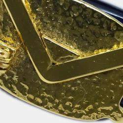 Pre Owned Chanel Gripoix Brooch Pin Gold Blue