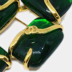 Pre Owned Chanel Gripoix Brooch Pin Gold Green