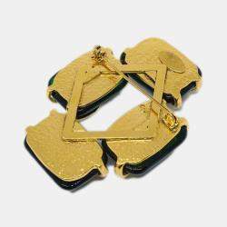 Pre Owned Chanel Gripoix Brooch Pin Gold Green