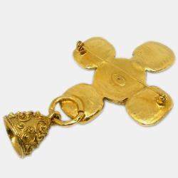 Pre Owned Chanel Gripoix Brooch Pin Gold Red
