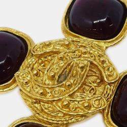 Pre Owned Chanel Gripoix Brooch Pin Gold Red