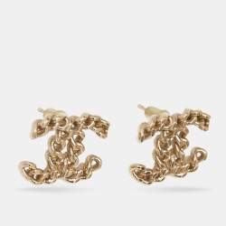 Pre Owned Chanel CC Gold Tone Earrings