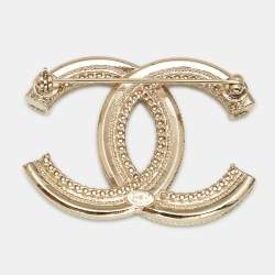 Pre Owned Chanel CC Faux Pearl Crystals Gold Tone Brooch