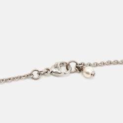 Pre Owned Chanel CC Crystal Faux Pearl Silver Tone Pendant Necklace