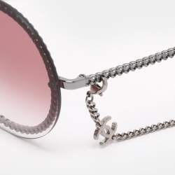 Pre Owned Chanel Gold Tone/Pink Gradient 4245 Pearl Chain Round Sunglasses