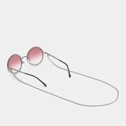 Pre Owned Chanel Gold Tone/Pink Gradient 4245 Pearl Chain Round Sunglasses