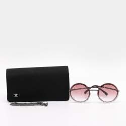 Pre Owned Chanel Gold Tone/Pink Gradient 4245 Pearl Chain Round Sunglasses