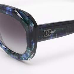 Pre Owned Chanel Blue/Green Plaid Print Acetate 71083 Oversized Frame Sunglasses