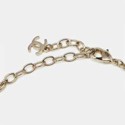 Pre Owned Chanel CC Faux Pearl Crystals Gold Tone Necklace
