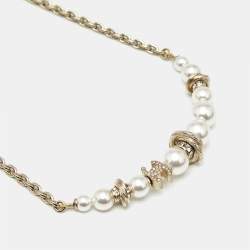 Pre Owned Chanel CC Faux Pearl Crystals Gold Tone Necklace