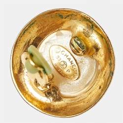 Pre Owned Chanel Faux Pearl Gold Tone Round Clip-on Earrings