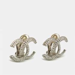 Pre Owned Chanel CC Silver Tone Earrings 