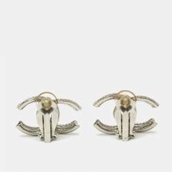 Pre Owned Chanel CC Silver Tone Earrings 