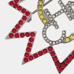 Pre Owned Chanel Brooch Pin Rhinestone Silver Red B17K