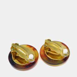 Pre Owned Chanel Button Earrings Clip-On Brown