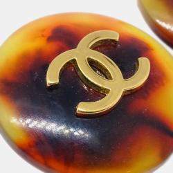 Pre Owned Chanel Button Earrings Clip-On Brown