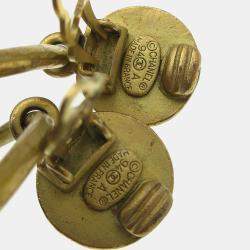 Pre Owned Chanel Dangle Hoop Earrings Clip-On Gold