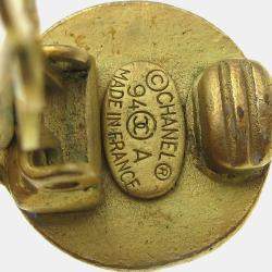 Pre Owned Chanel Dangle Hoop Earrings Clip-On Gold