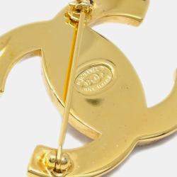 Pre Owned Chanel CC Turnlock Rhinestone Charm Brooch Pin Gold