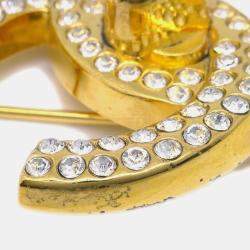 Pre Owned Chanel CC Turnlock Rhinestone Charm Brooch Pin Gold