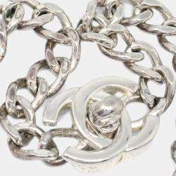 Pre Owned Chanel Turnlock Chain Pendant Necklace Silver
