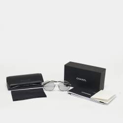 Pre Owned Chanel Grey/Silver Tone 4268 CC Round Sunglasses