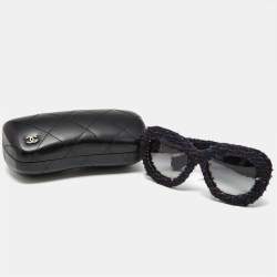 Pre Owned Chanel Navy Blue/Black Gradient Tweed 71085 Butterfly Sunglasses