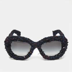 Pre Owned Chanel Navy Blue/Black Gradient Tweed 71085 Butterfly Sunglasses